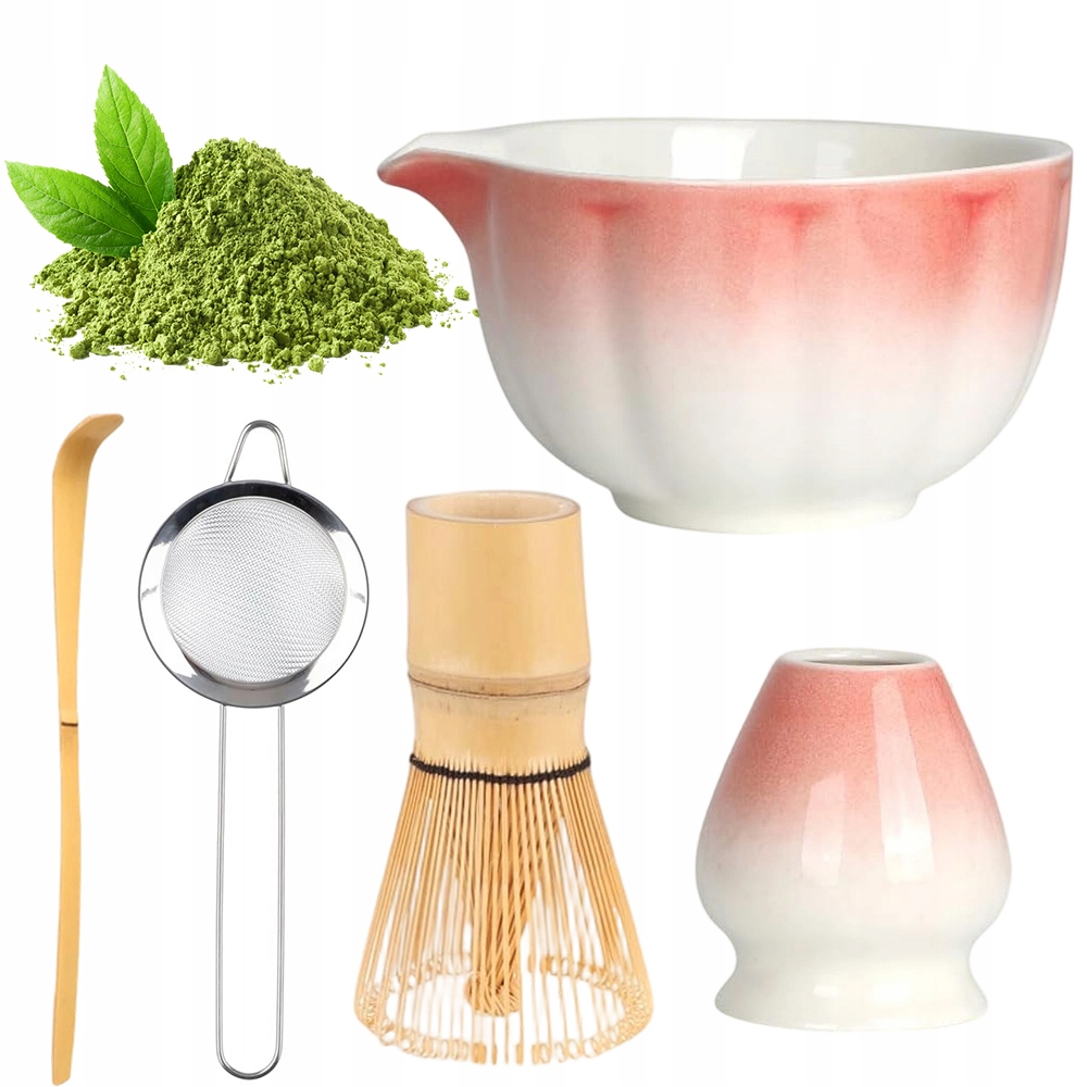 Levně Sada Na Vaření Matchy Keramická Bambusová Gradient Růžovobílá Dárek