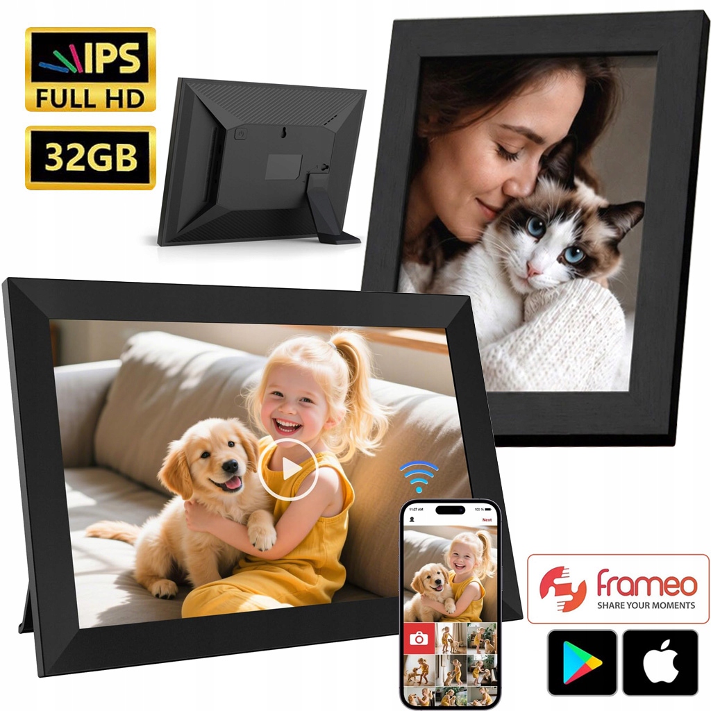 Dotykový Rámeček Digitální pro fotografie 10.1" Ips 32GB Wi-Fi Aplikace Frameo