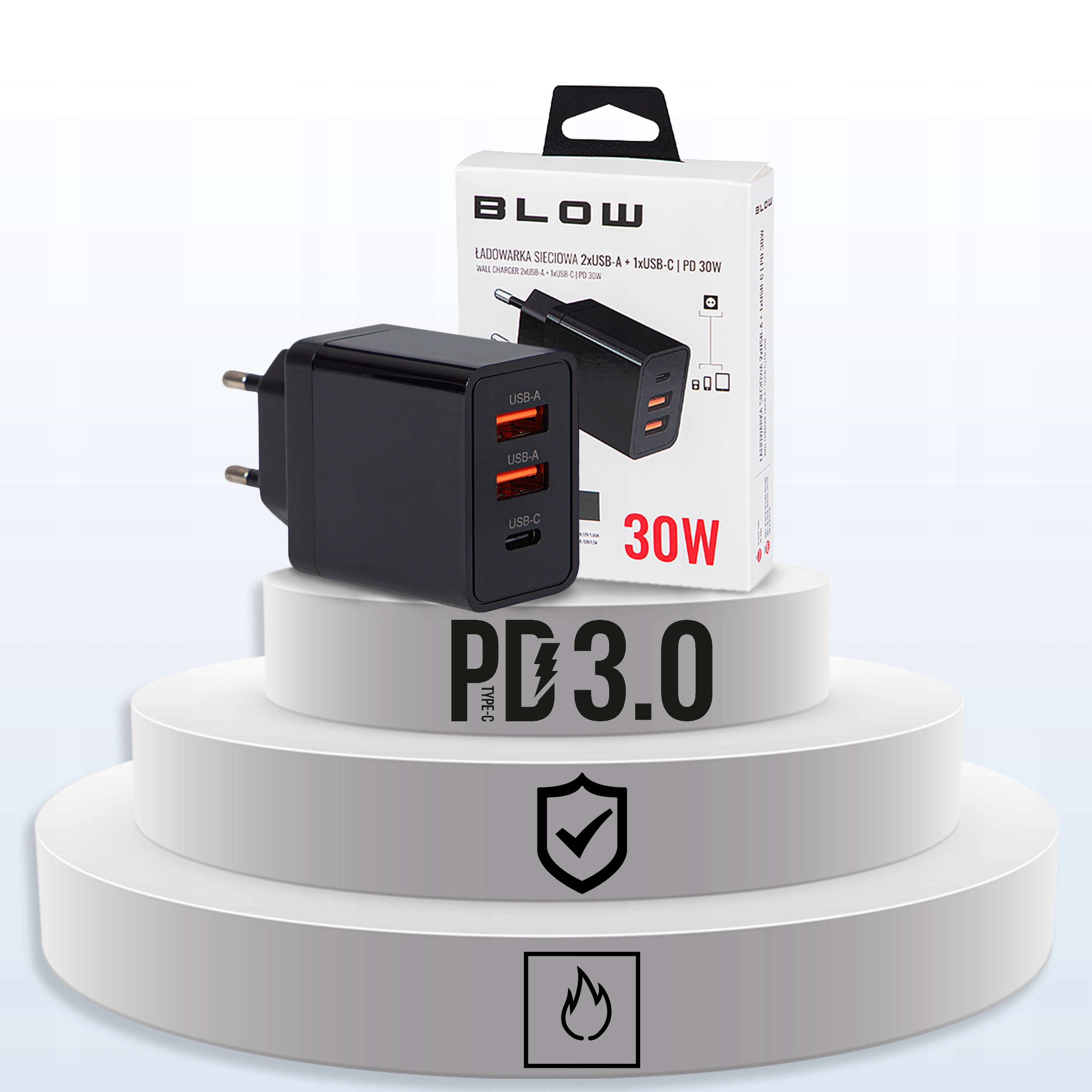 SZYBKA ŁADOWARKA SIECIOWA KOSTKA 2x USB A TYP C PD 30W UNIWERSALNA Kod producenta 76-018#