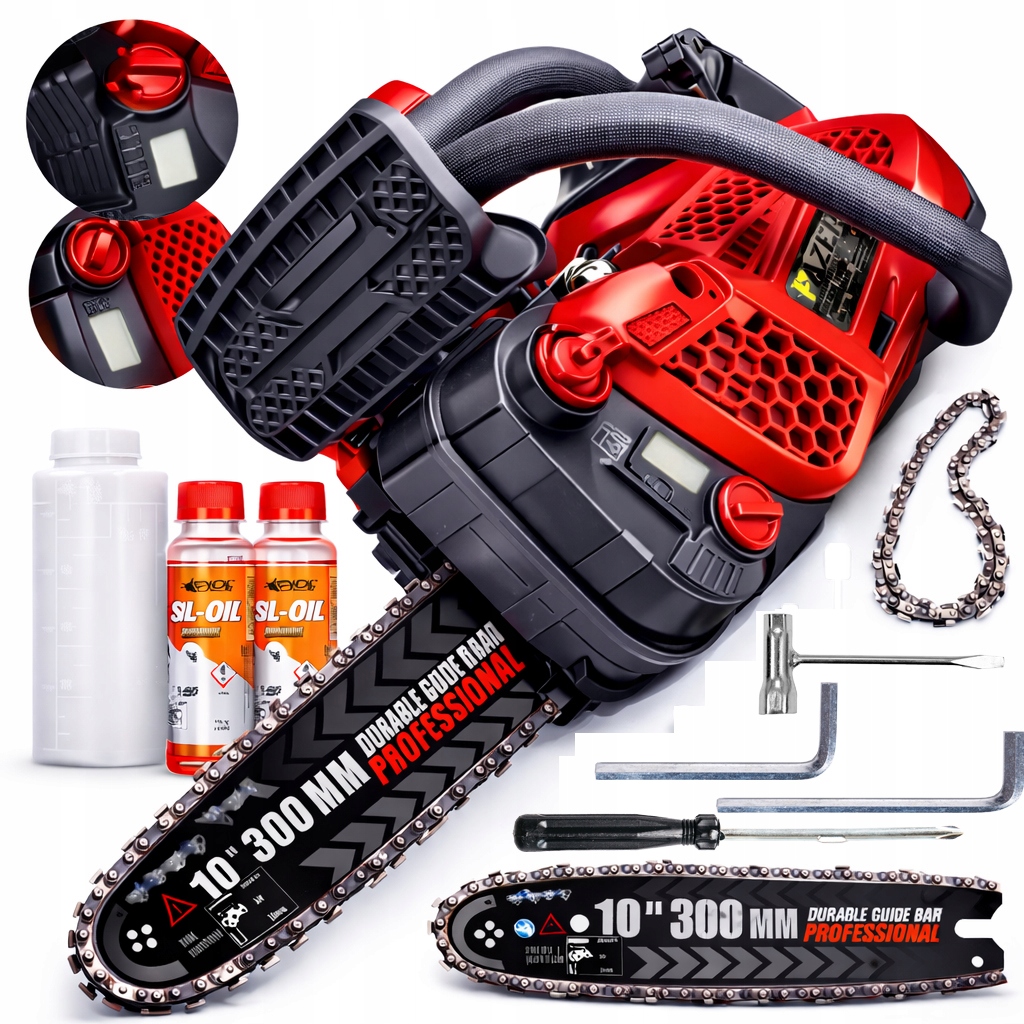 Benzínová Pila Větev Pila Dvě Vodící Lišty Součástí Balení