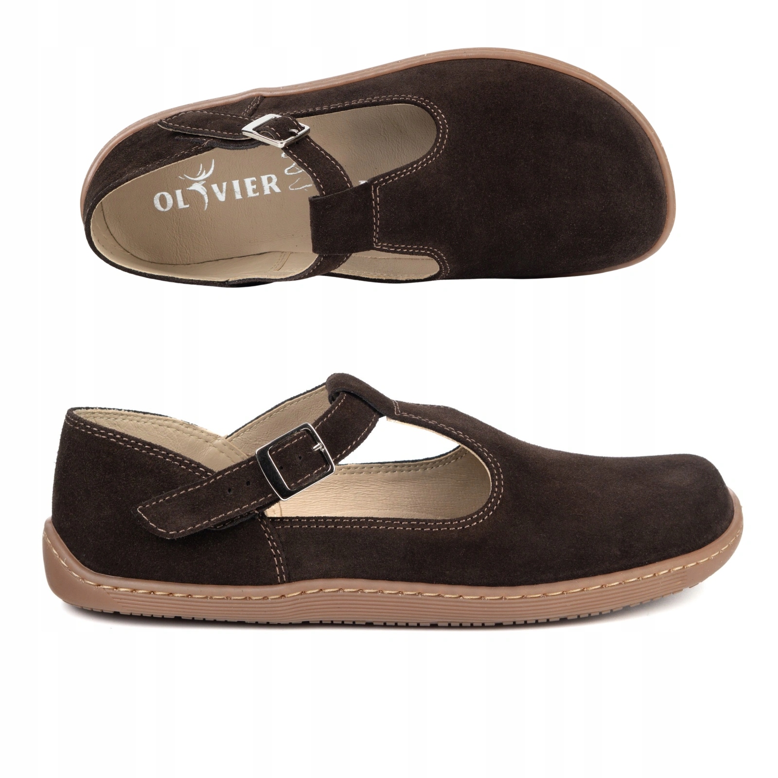 Dámské kožené barefoot boty Iria spona hnědá velur 41