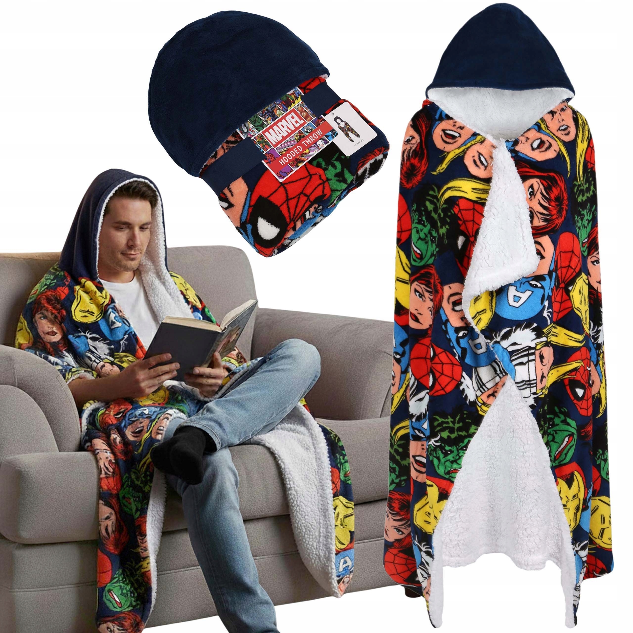 Marvel Avengers mládežnická deka s kapucí Mikinová Deka Sherpa 120x150 Dárek