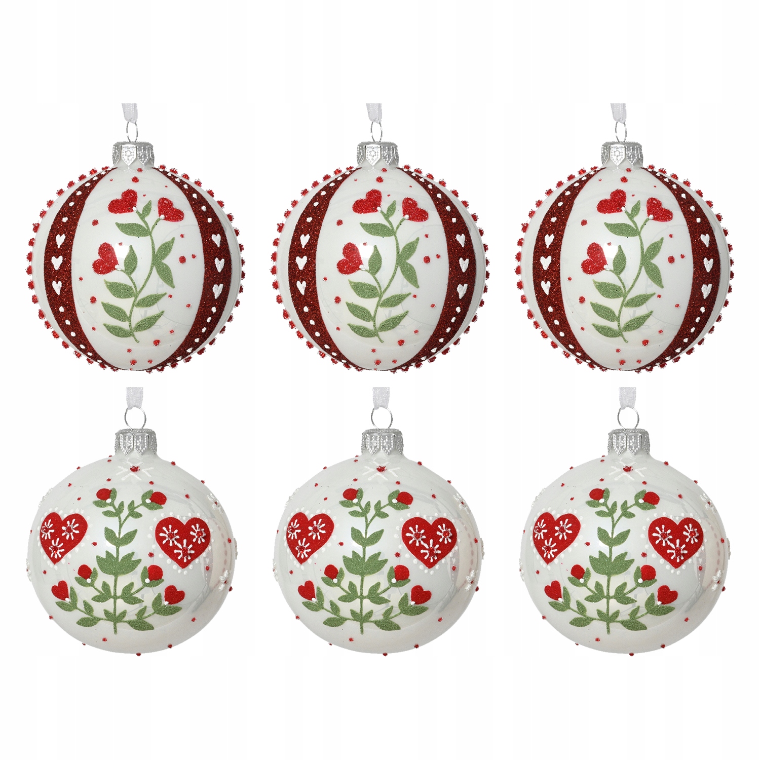 Vánoční Baňky 8 cm 6 ks Studené bílé vánoční ozdoby zdobené