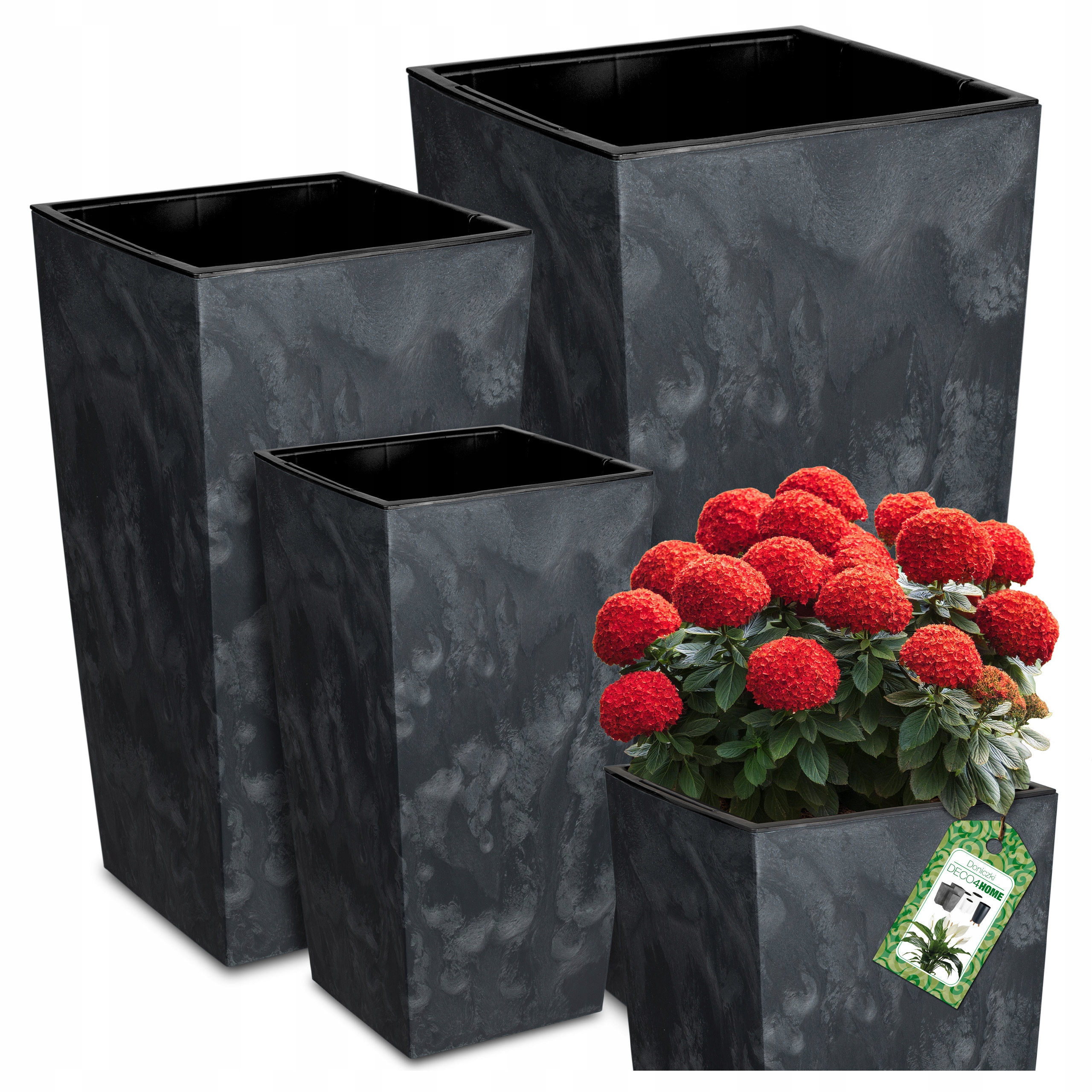 Zestaw 3x Doniczki Donice Ogrodowe Taras Imitacja Betonu Antracyt Kwietnik