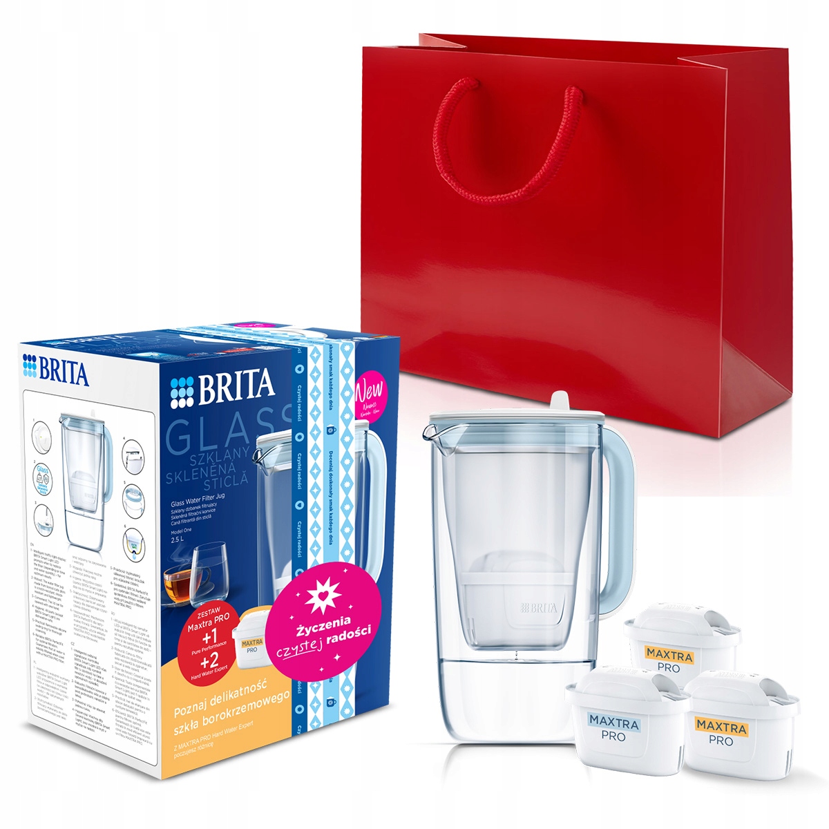 Zestaw prezentowy dzbanek filtrujący Brita szklany Glass i 3 wkłady