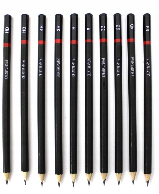 ZESTAW OŁÓWKÓW DO SZKICOWANIA ETUI B H HB 10szt PROFESJONALNE DO KALIGRAFII Marka Creative Artist