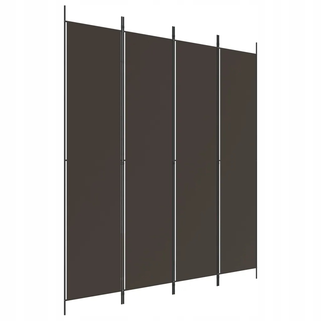 Paraván z tkaniny a železa, hnědý, 200 x 220 cm, 4 panely 46,5 x