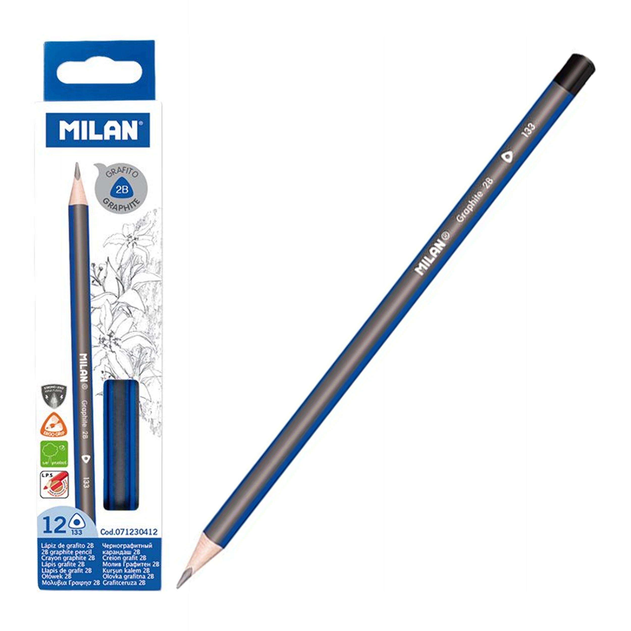 OŁÓWKI GRAFITOWE TRÓJKĄTNE TWARDOŚĆ 2B 12szt MILAN