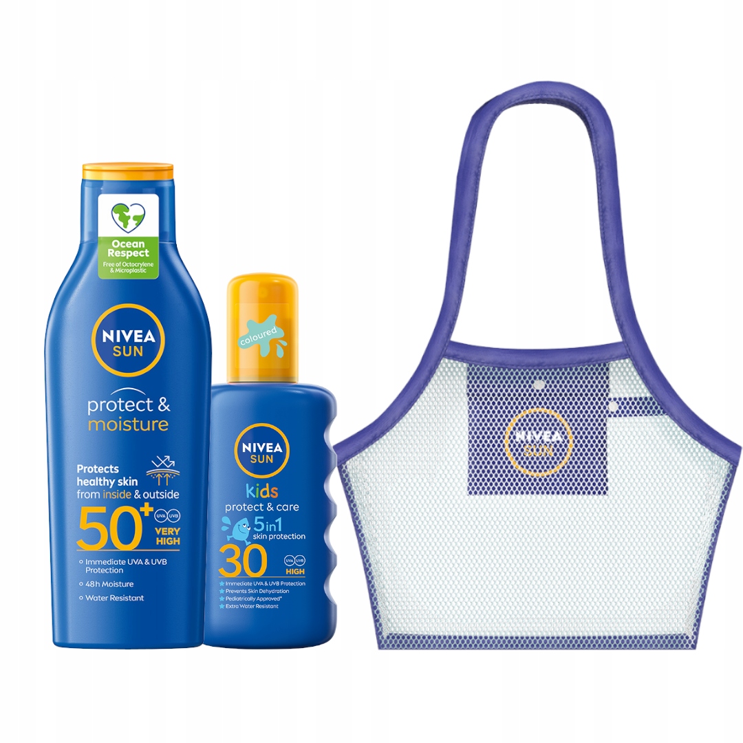 NIVEA SUN Balzam na opaľovanie SPF50 200ml + Detský olej 200ml + taška