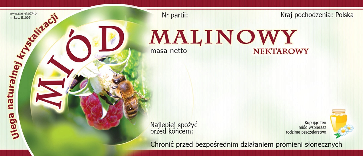 

Etykiety na Miód Malinowy (100szt) wzór E1005