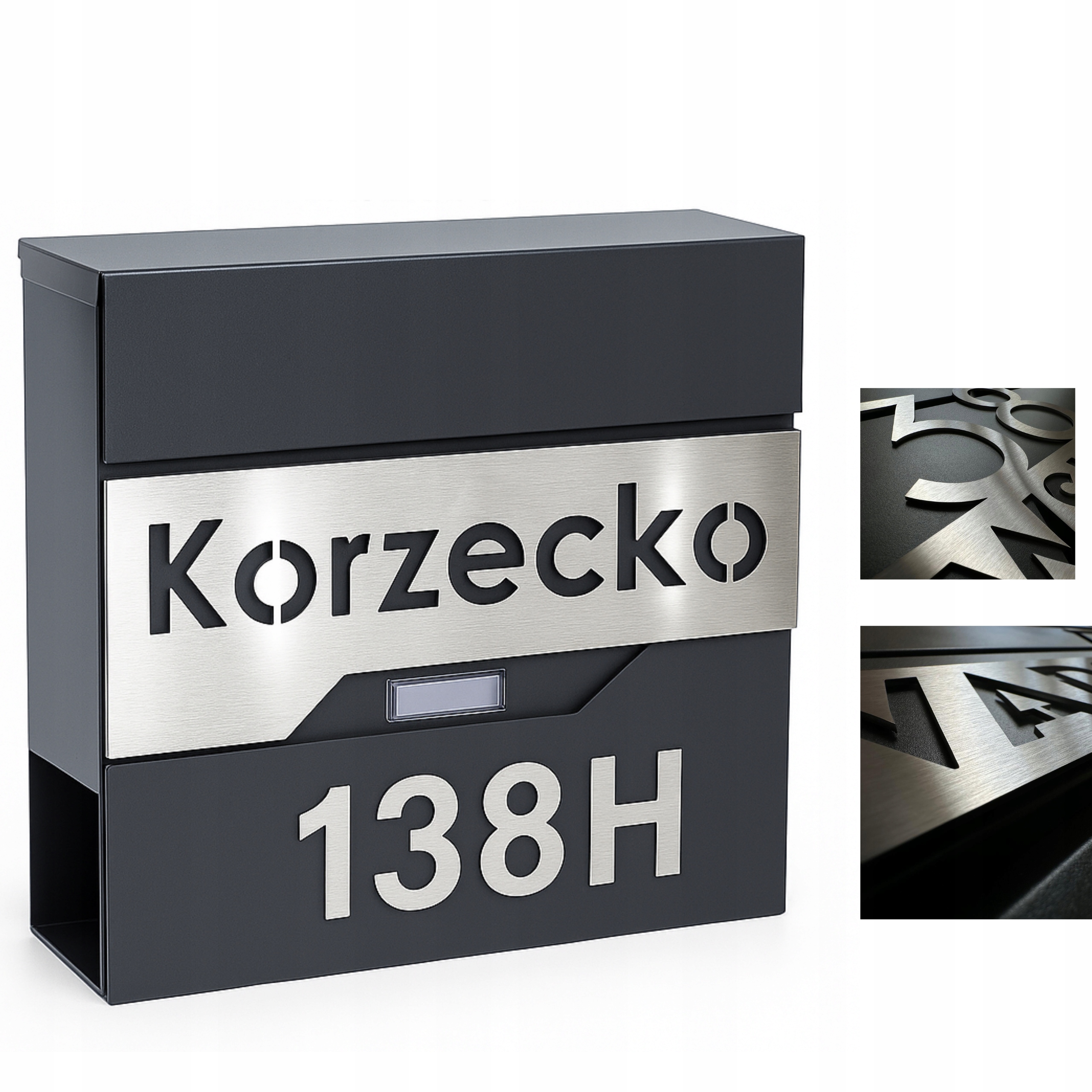 Veľká Krabička Na Listy S Adresou (tablet Nerezová Oceľ), Okno, Antracit