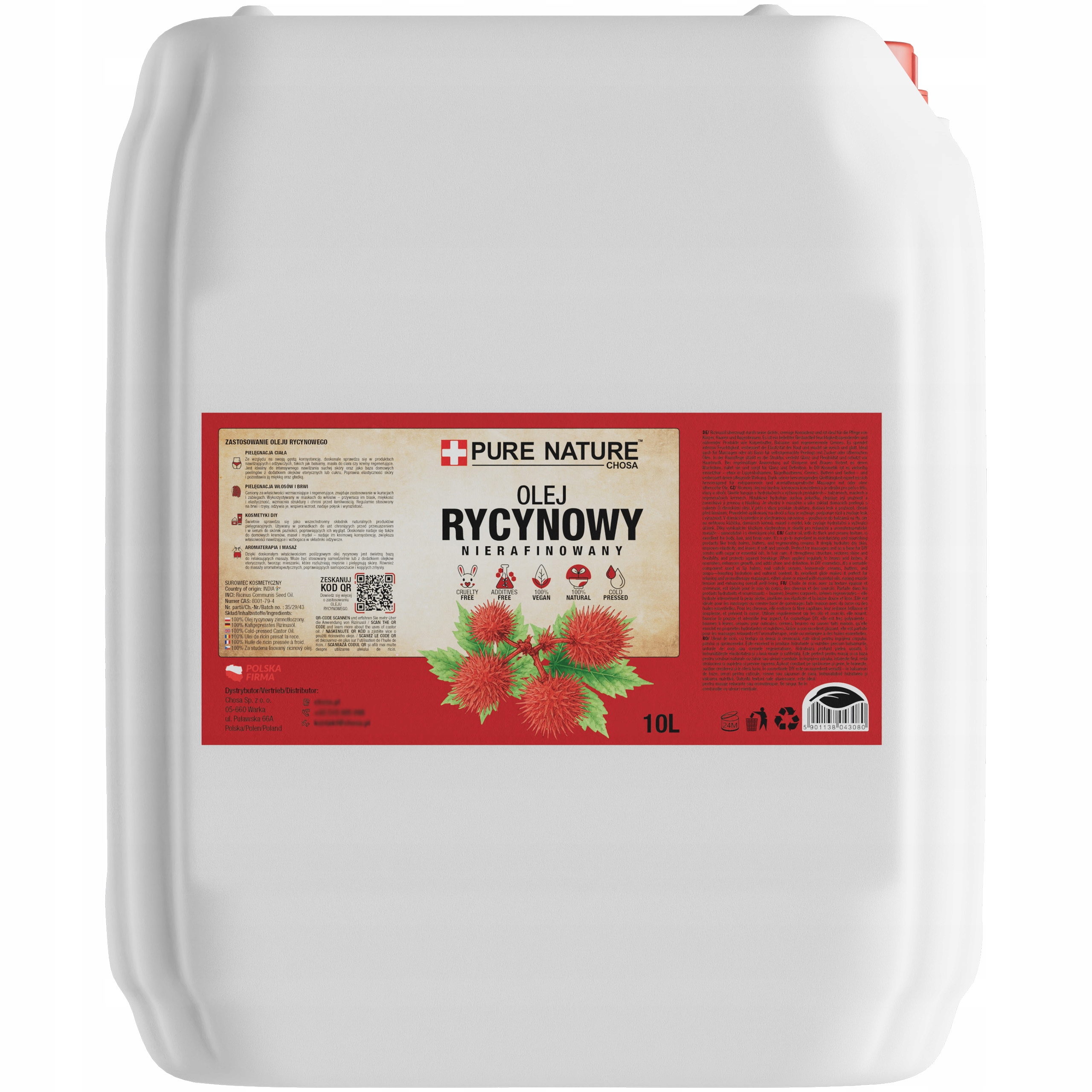 Nerafinovaný Ricinový Olej Lisovaný Za Studena, Přírodní, 10 L