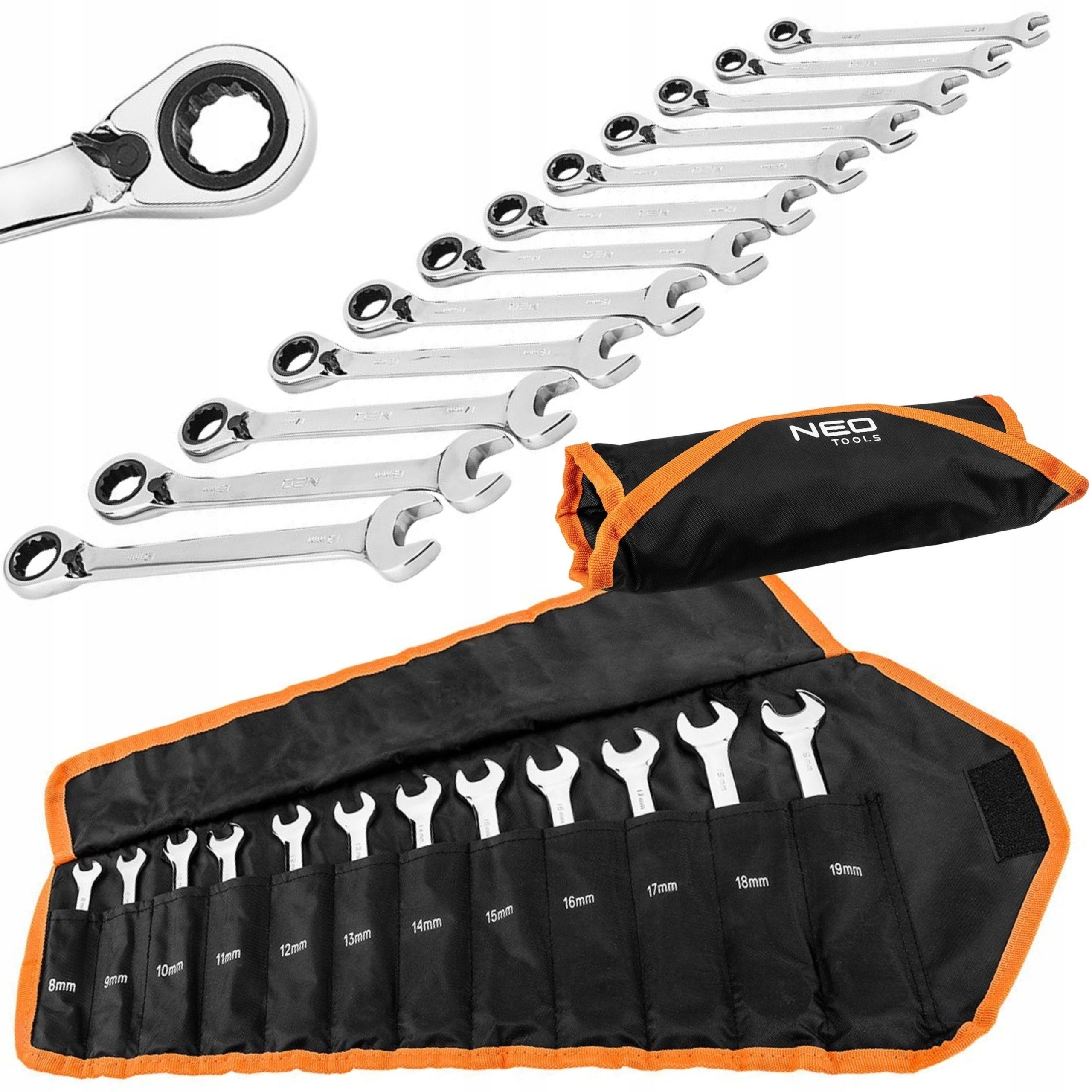 Neo Očkoploché Kľúče S Hrkálkou 12 ks 8-19 mm Plachta Puzdro 09-345