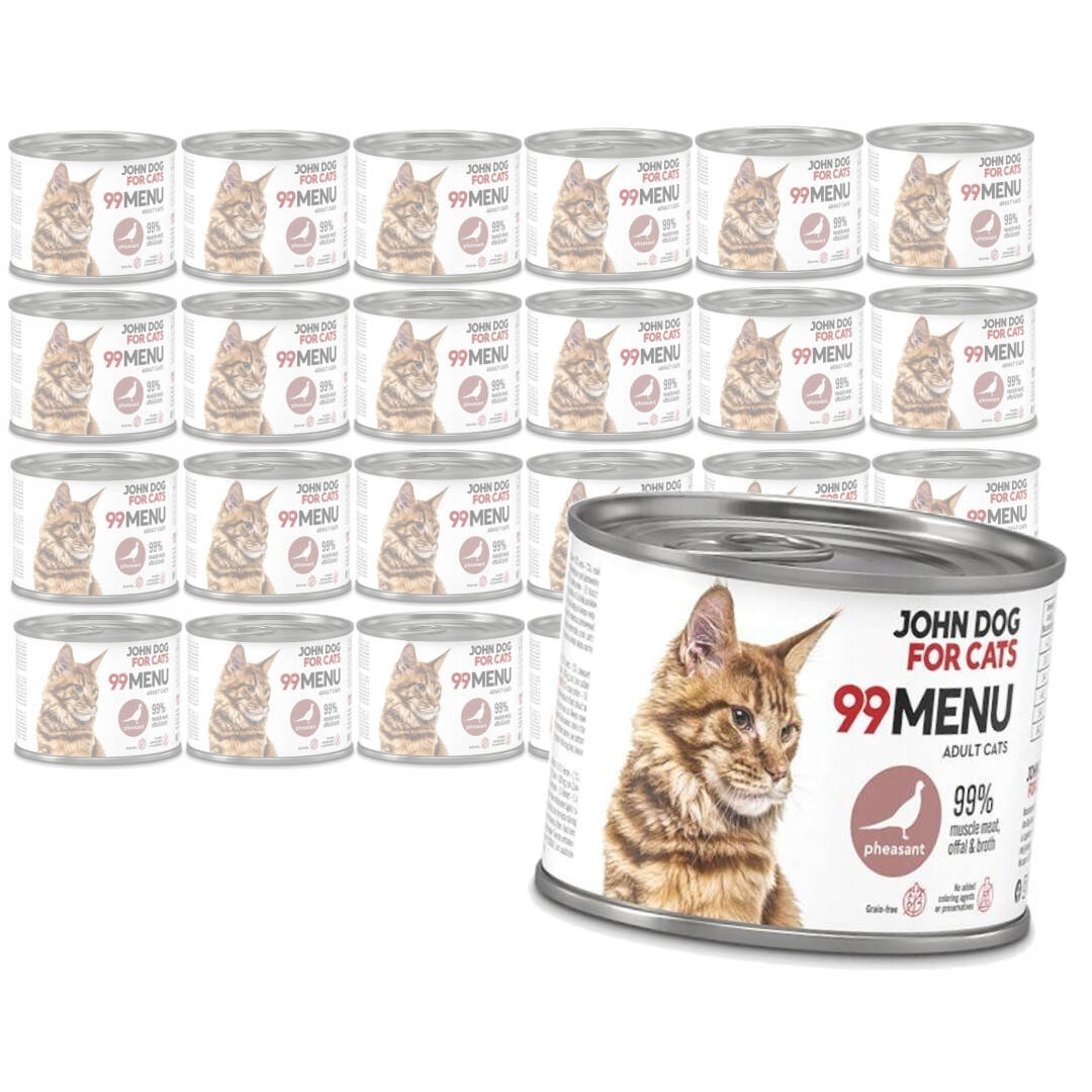 John Dog for Cats 99 Menu Vlhké Krmivo pro dospělé kočky Bažant 24x200g