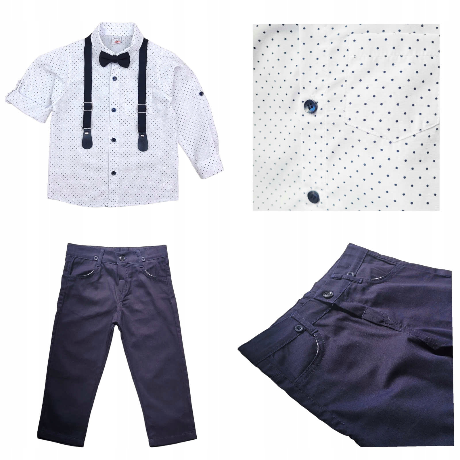 GARNITUR ELEGANCKI Z KOSZULĄ KOMPLET 4-CZĘŚCI 128 Kolor niebieski