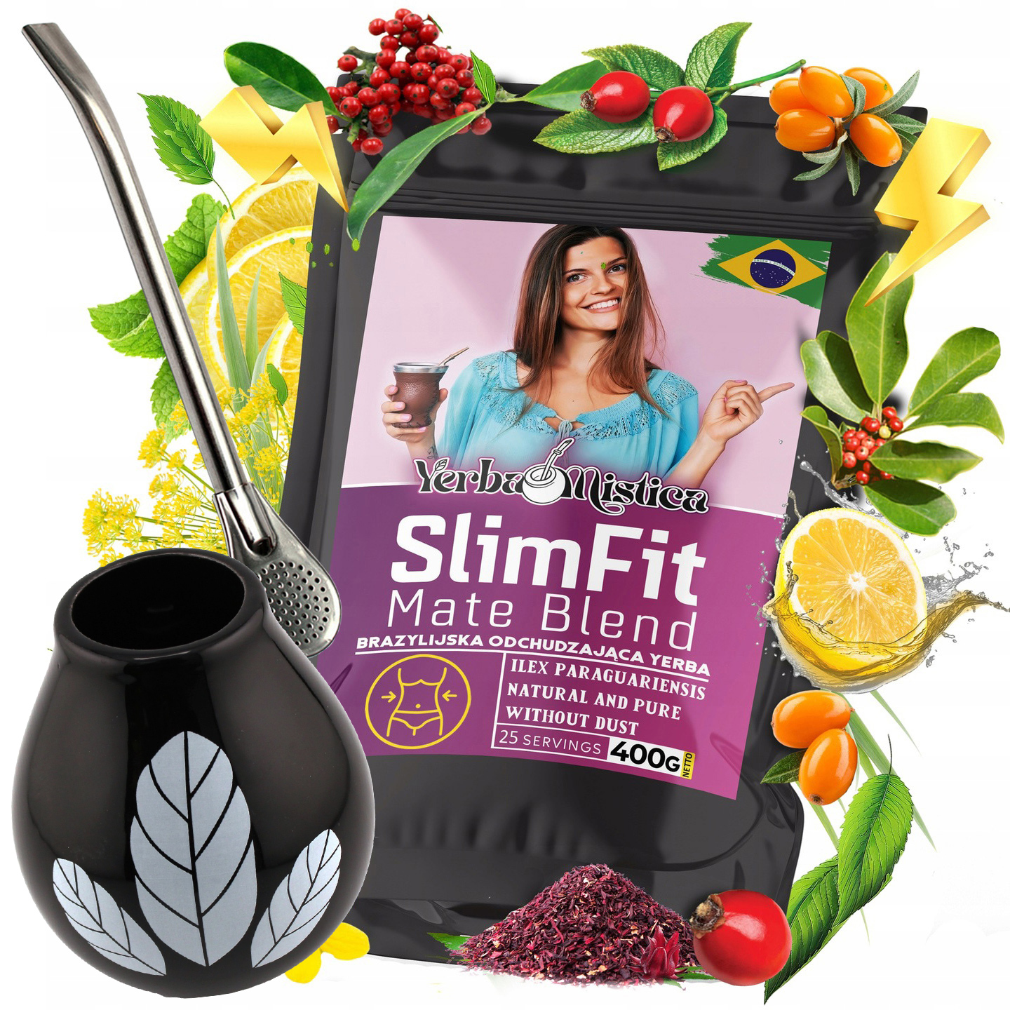 Levně Set Yerba Mate Slim Fit na hubnutí, Hrnek Matero, Trubka Bombilla