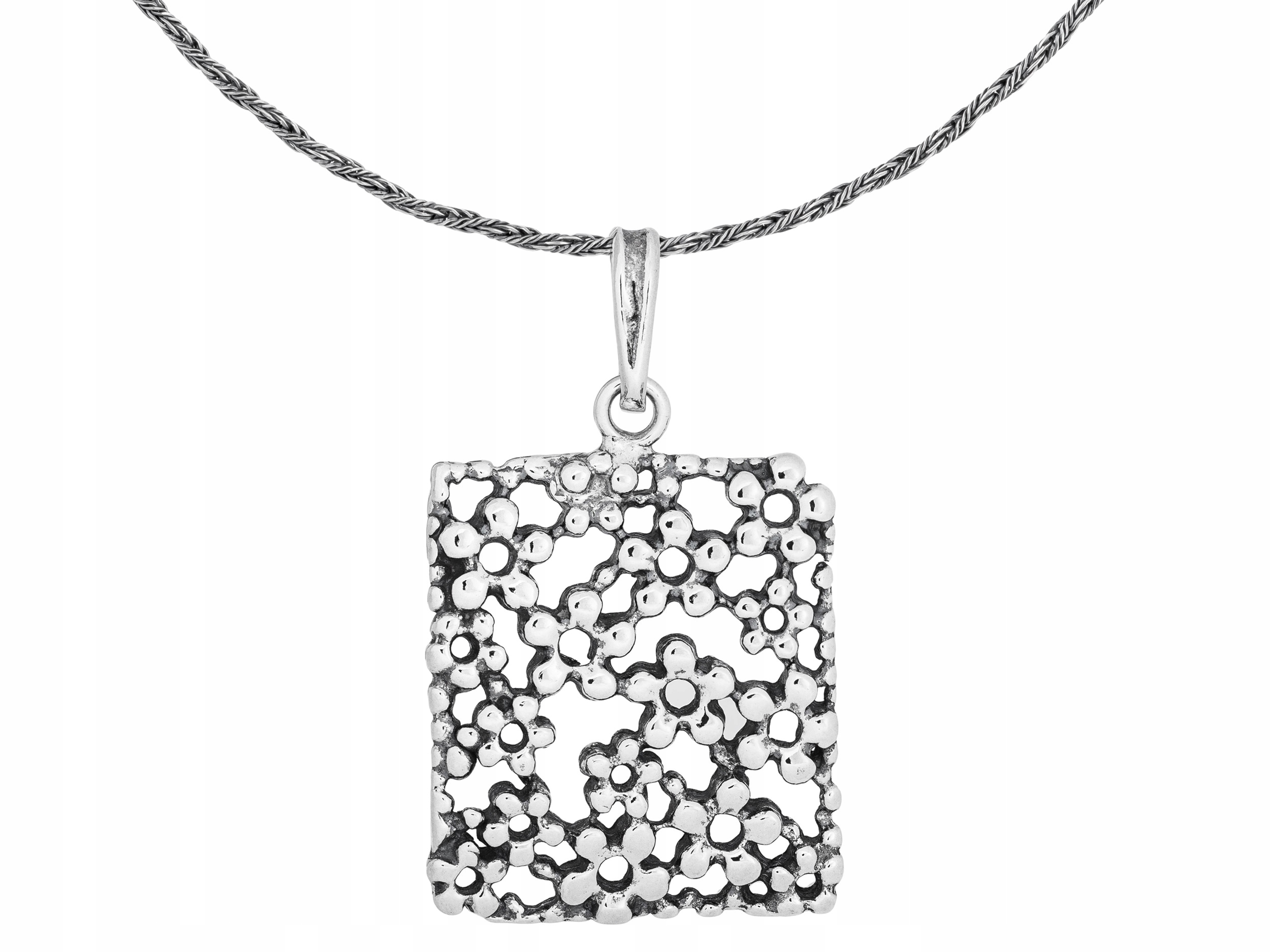 Krátký Stříbrný Oxidovaný Ažurový Dámský Náhrdelník Květiny Květ Choker 40 cm