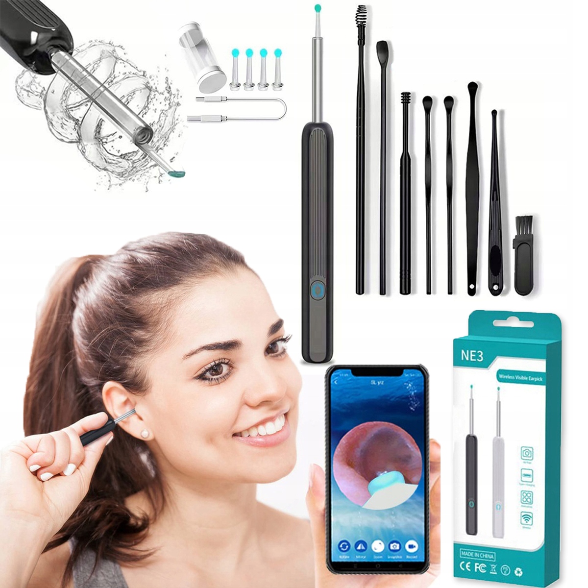 SMART OTOSCOPE CAMERA EAR CLEANING WAX WIFI HD APPLICATION ENDOSCOPE CE