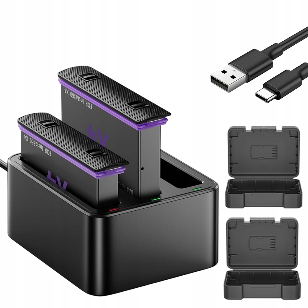Usb INSTA360 X4 Náhradní Nabíječka Baterií 3 Zásuvky 2 Baterie 2500 Mah