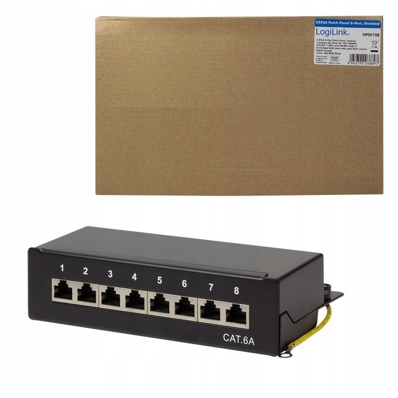 Patch panel stacjonarny LogiLink NP0018B 8x RJ45 kat.6A ekranowany