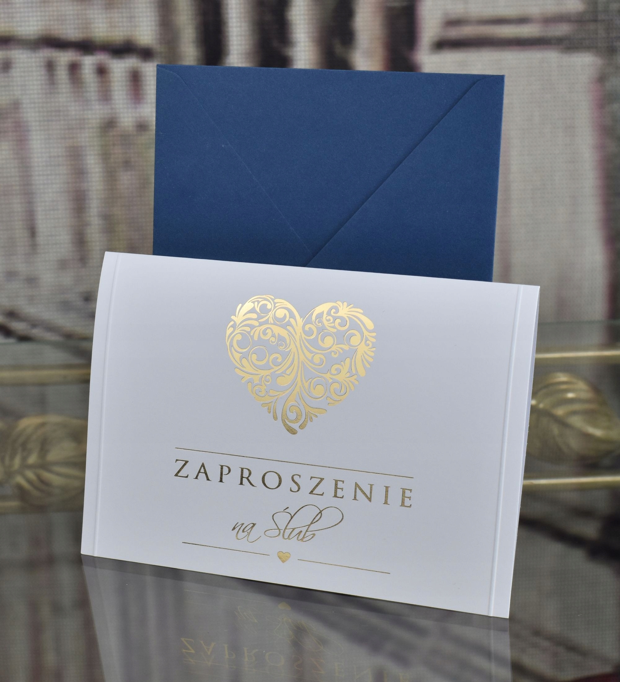 ZŁOTE ZAPROSZENIA ŚLUBNE z KOLOROWYMI KOPERTAMI Kod producenta DG 532