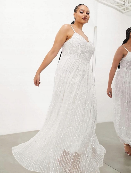 Krásná Flitrová Zdobená Koktejlová Šaty Design Pro Nadýchanou 52 6XL