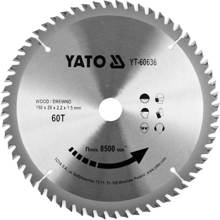 

Yato Tarcza do drewna widiowa 190mm 60z YT-60636