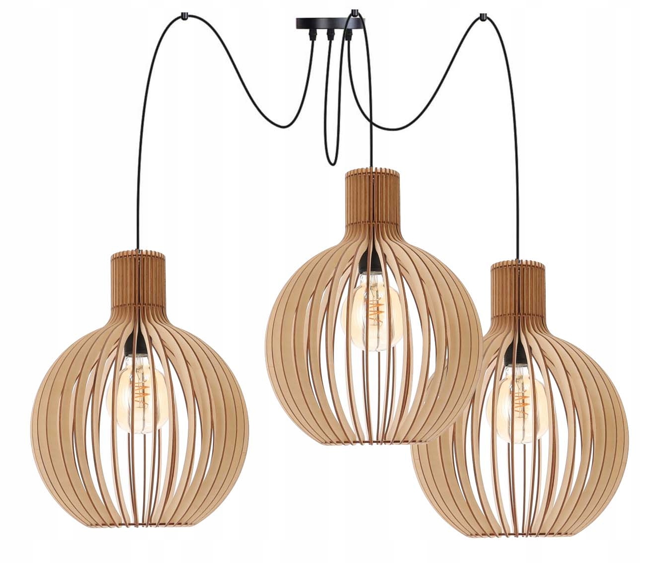 závěsné stropní svítidlo s převisem Pavouk Loft Dřevo koule XL 32 cm na 3x E27