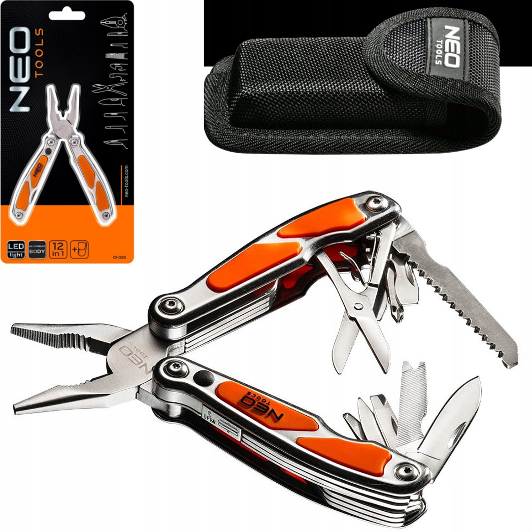 NEO Narzędzie wielofunkcyjne multitool z latarką LED 12 funkcji 01-026