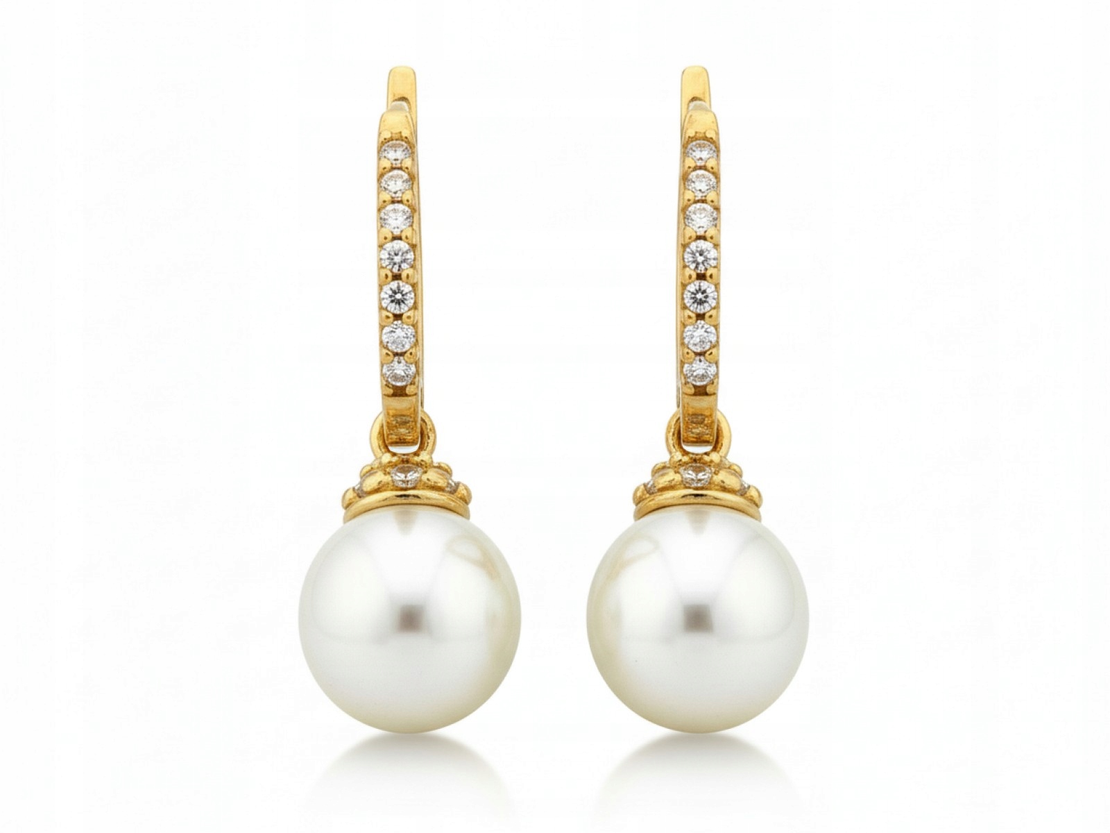 Zlaté náušnice 585 elegantní s zirkonem a bílým korálem 3.33 g jako dárek