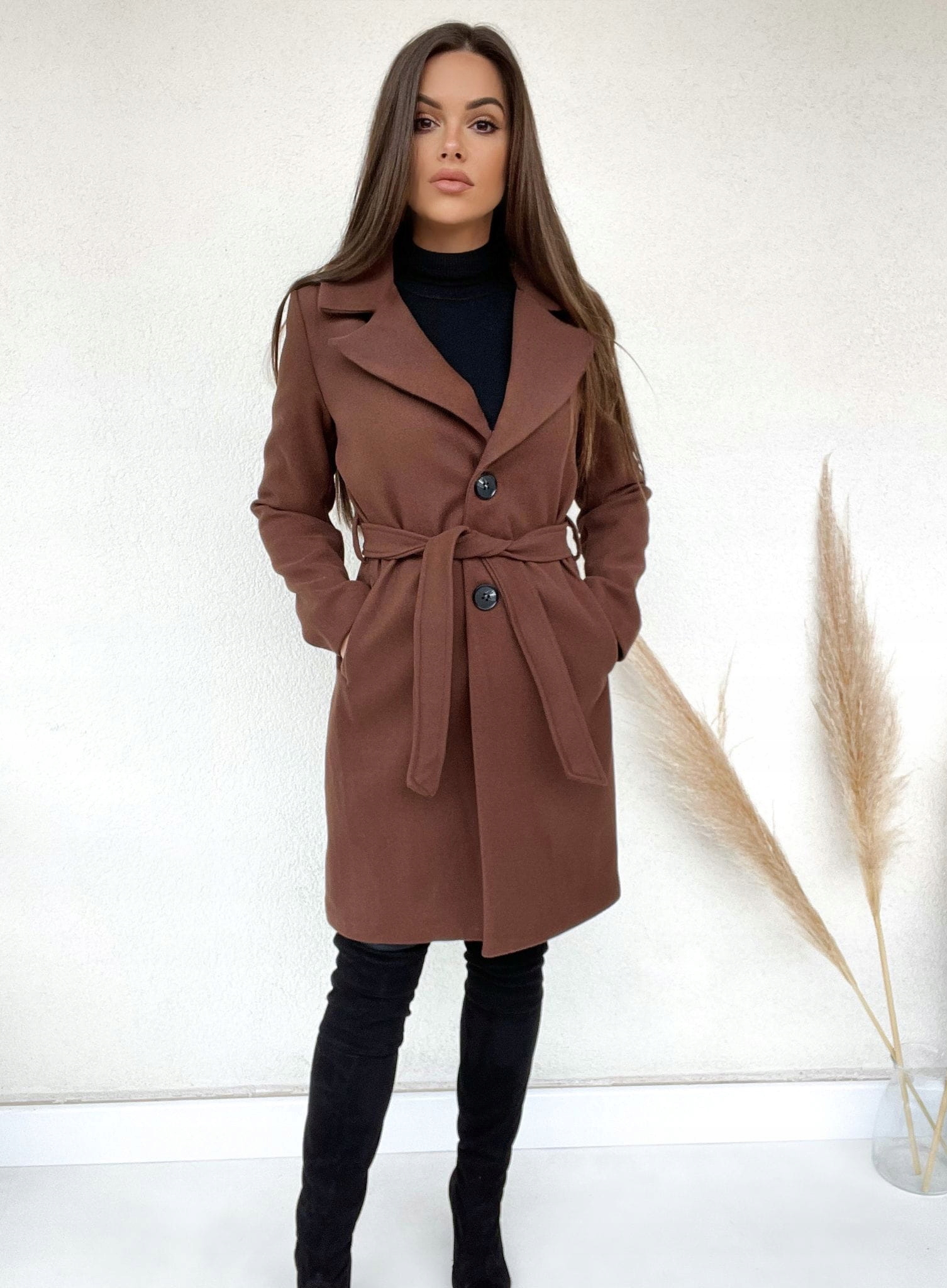 JESIENNO- ZIMOWY PŁASZCZ INGRID CZEKOLADA L Marka inna