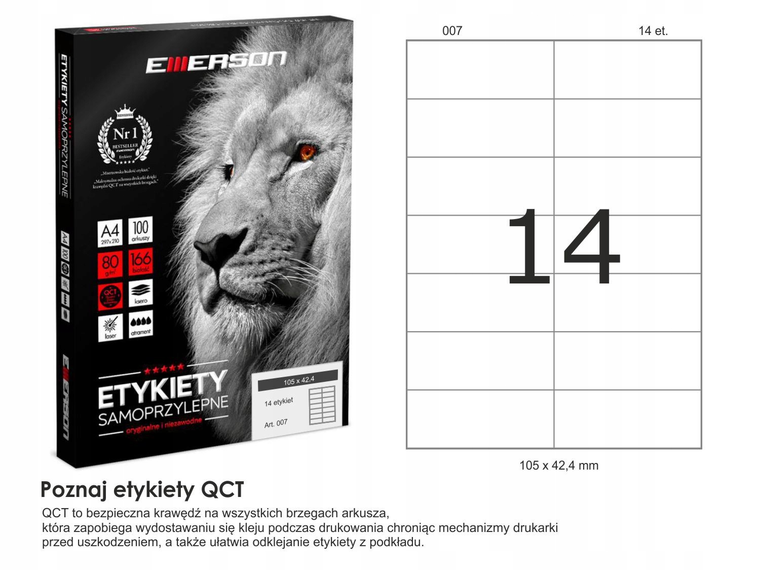 

Etykiety samoprzylepne A4 100ark Emerson 105x42,4