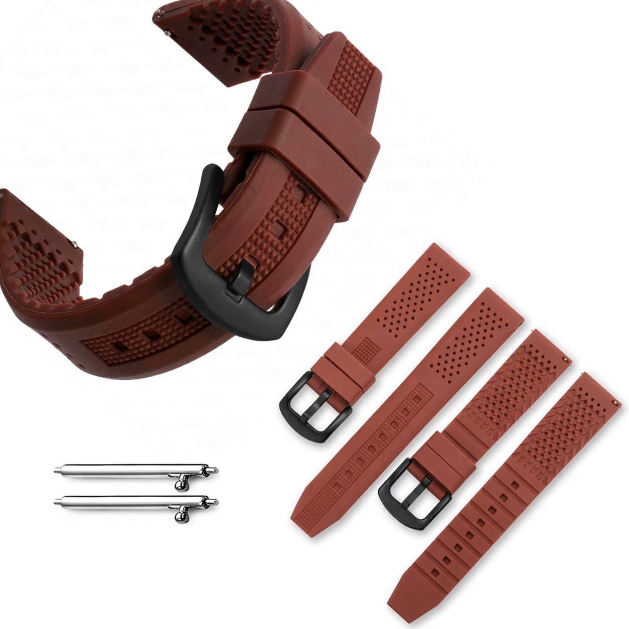 Pásik na hodinky 22 mm Ticco Univerzálny silikón, hnedá spona, čierny
