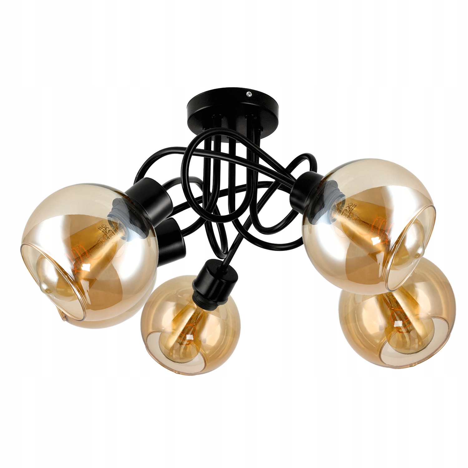 Lampa Wisząca Sufitowa Led Zawijana 5x E27 Szklany Klosz Amber Bursztyn