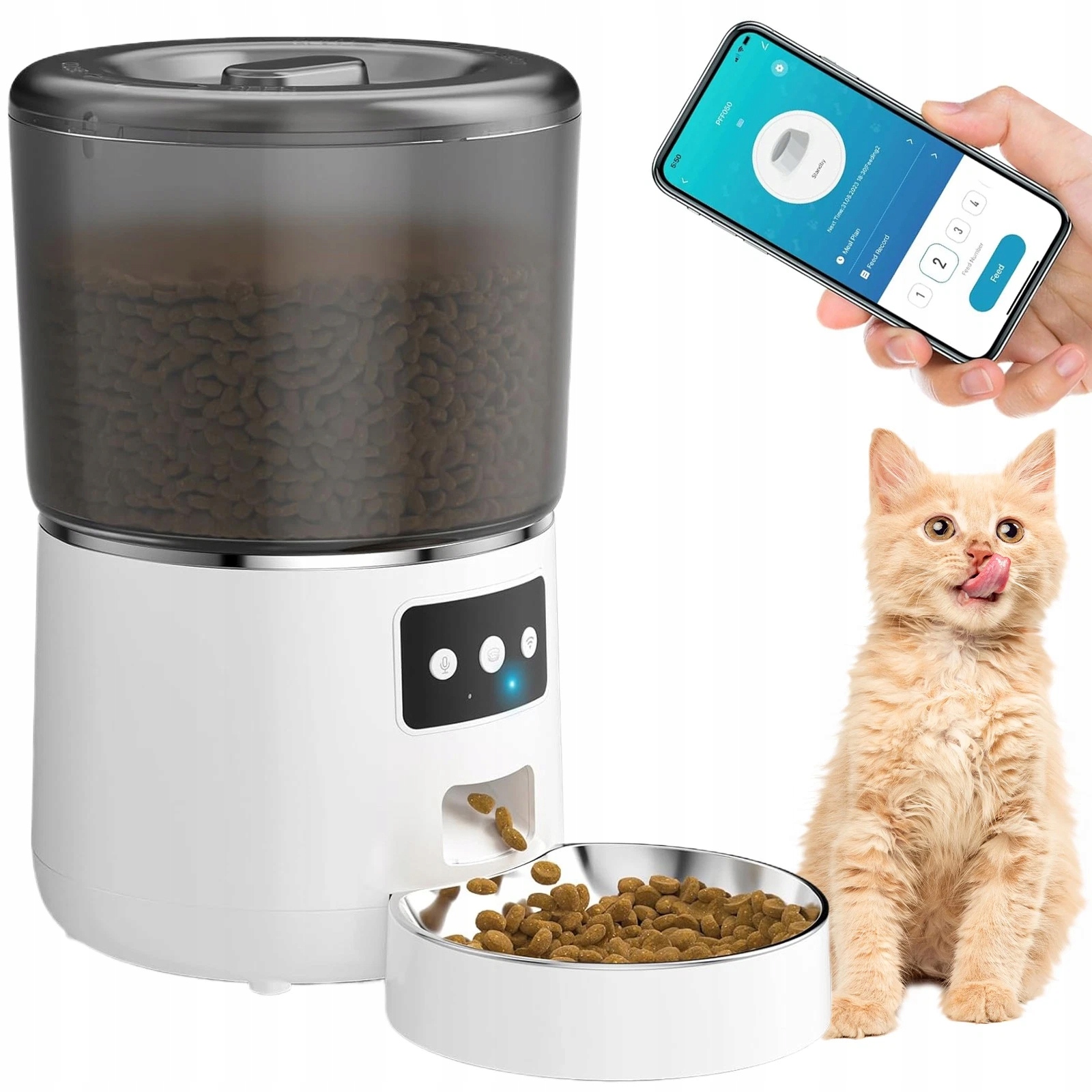 4L Bílý Podavač Krmiva Wi-Fi Automatická Miska Pro Kočky A Psa, Pohodlná