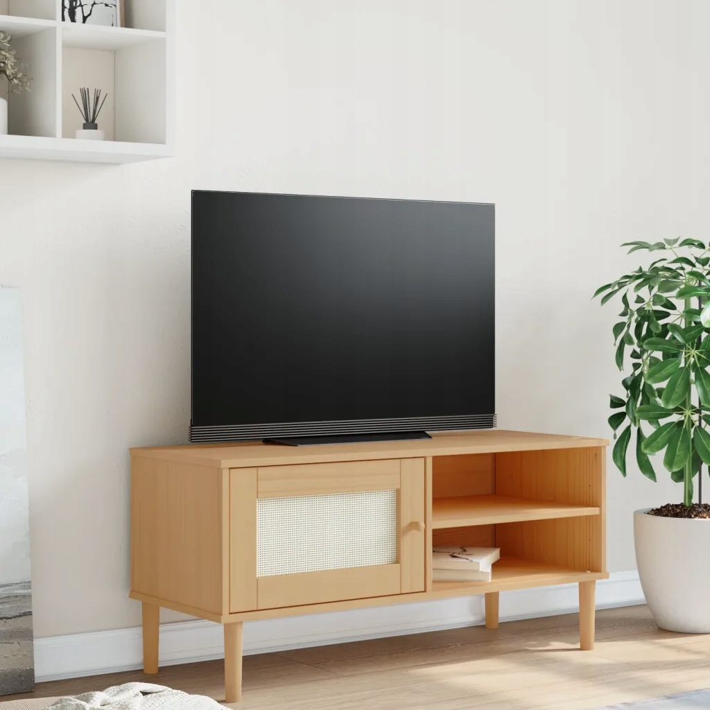 Tv skříňka Senja ratanový vzhled hnědá 106x40x49 cm borovice Hnědá 358040