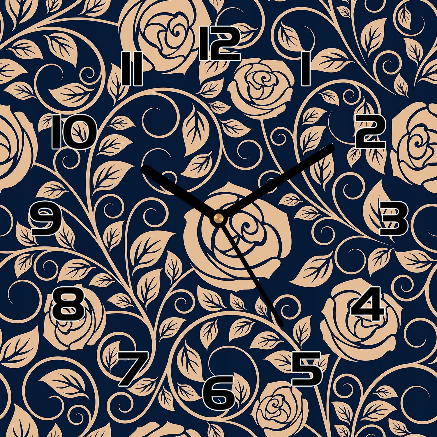 

Zegar na szkle do pokoju Vintage złote róże 30x30