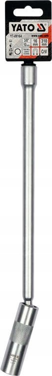 YATO KLUCZ DO ŚWIEC 16mm Z PRZEDŁUŻKĄ PRZGUBEM 3/8'' I MAGNESEM 310mm Rozmiar klucza 16 mm