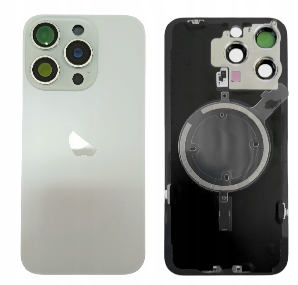 Klapka Plecki Tył iPhone 15 Pro Max Silver z Ramką i Magnesami Magsafe
