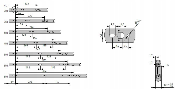 Prowadnica kulkowa L-400 PRO domyk + push to open Długość (mm) 400
