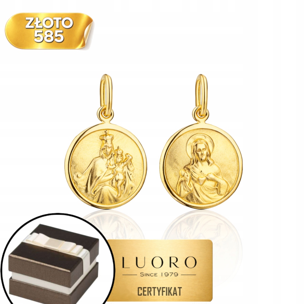 Zlatý medailonek 585 14K škapulíř s kroužkem 16 mm, klasický, elegantní