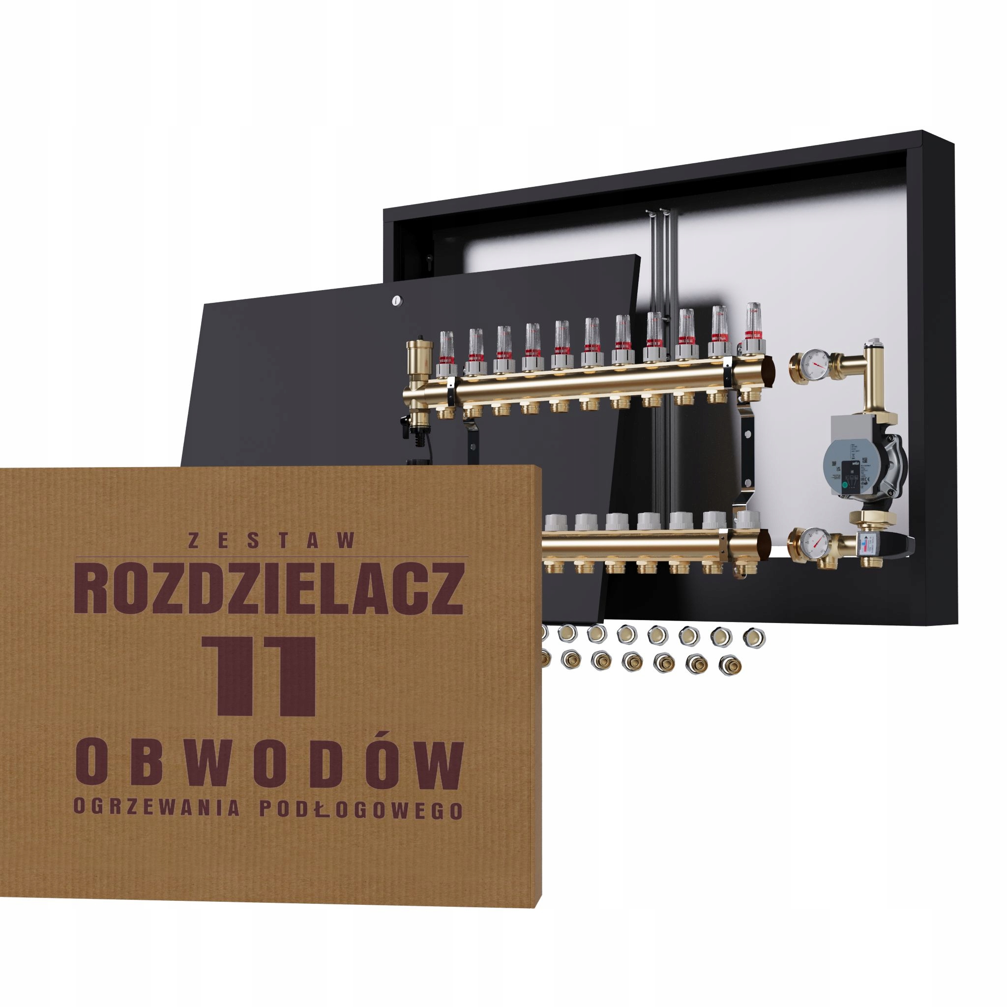 Rozdělovač pro podlahu 11 okruhů s čerpací skupinou Wilo nástěnný Pex