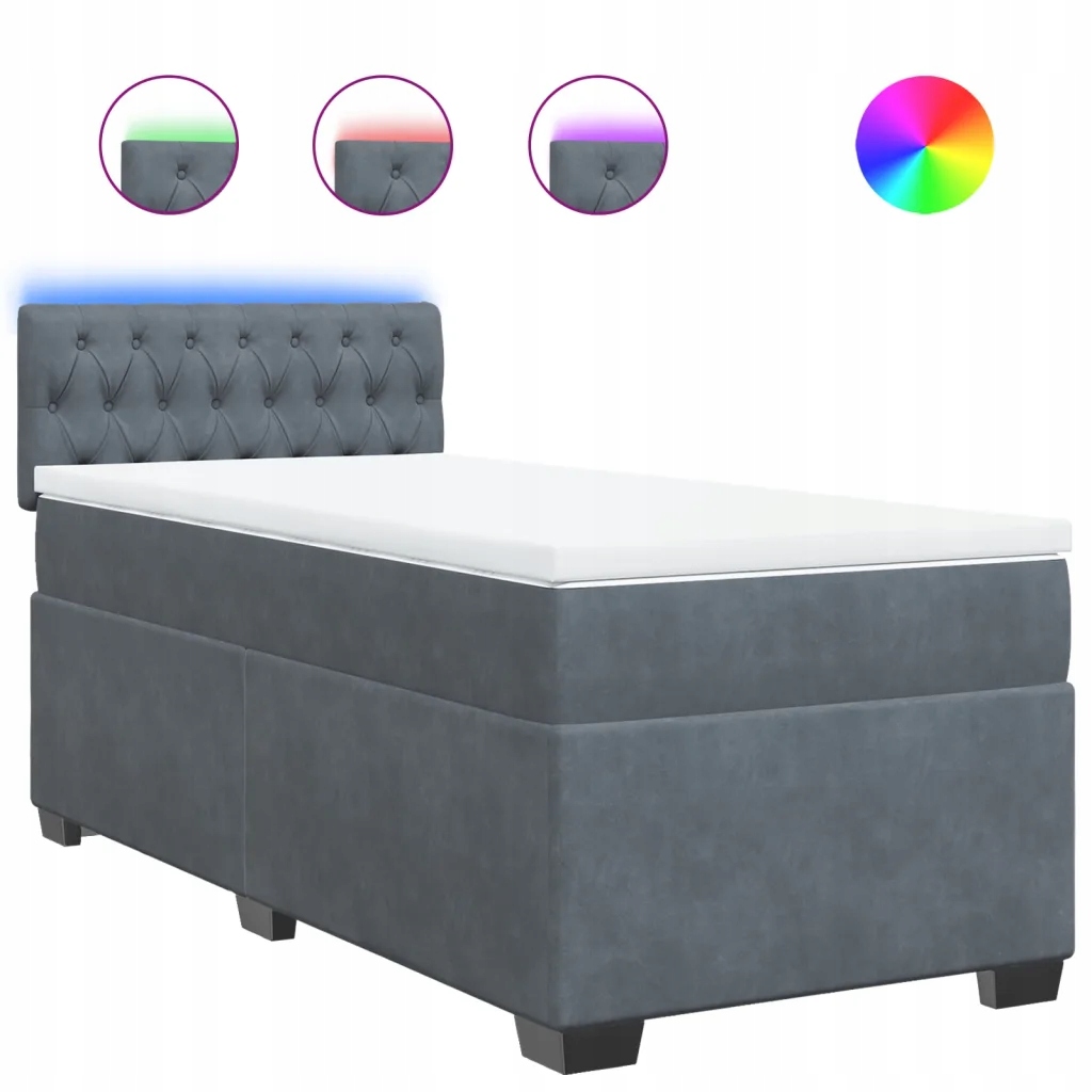 Kontinentální postel tmavě šedá s Led osvětlením 200 x 90 x 100,5 cm