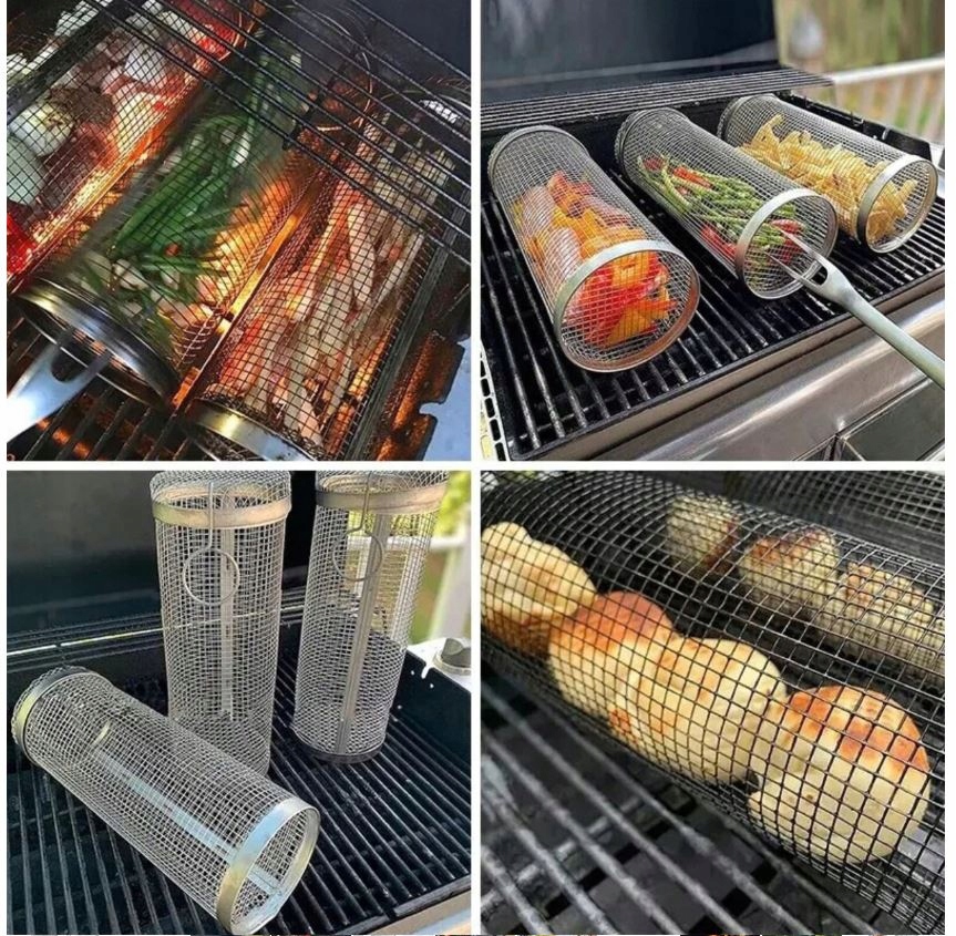 KOSZ DO GRILLOWANIA WARZYW FRYTEK RUSZT SIATKA OBROTOWA NA GRILLA 30x 9,3cm Szerokość produktu 30 cm