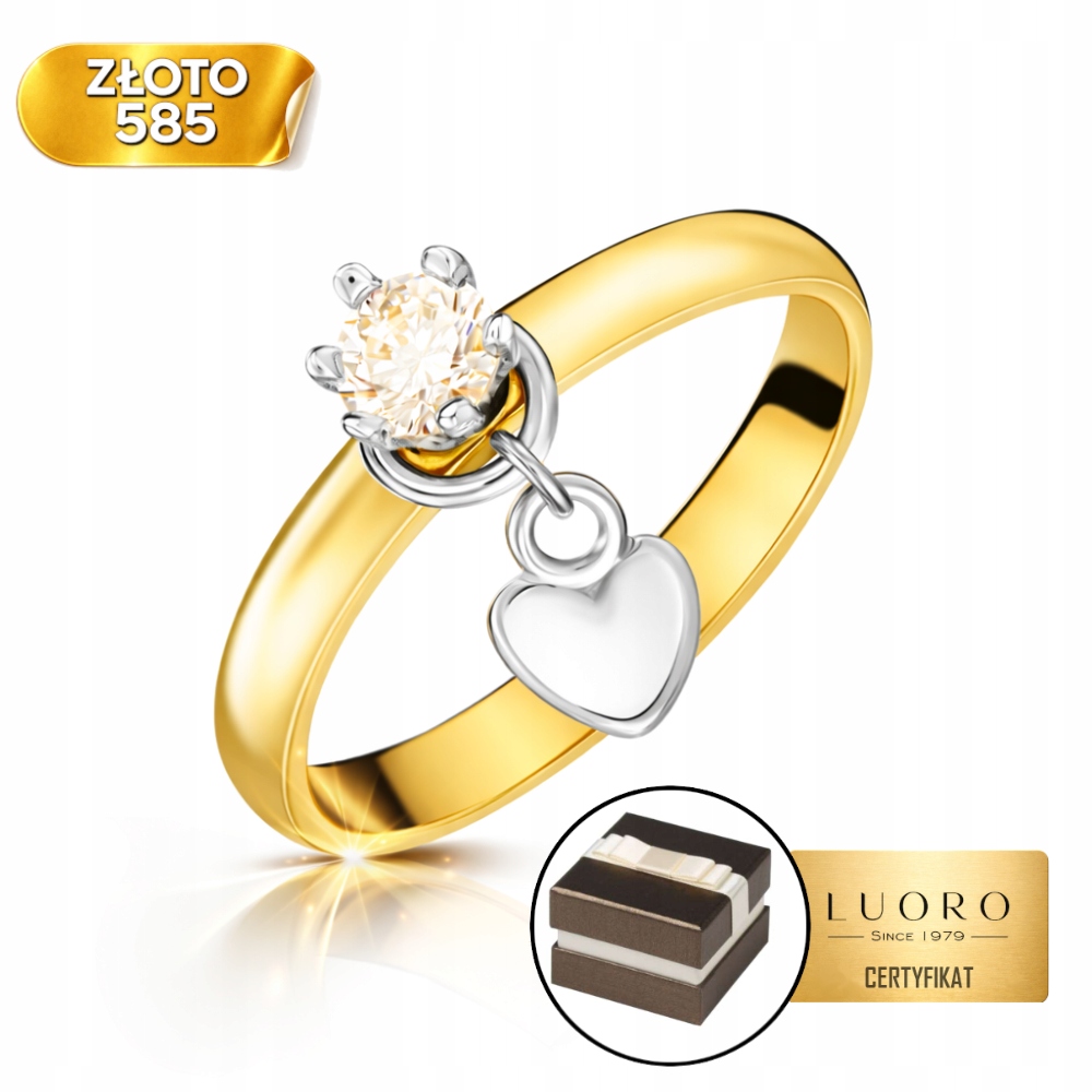 Prstýnek 585 14K Se Zirkonem Srdce Přívěsek Elegantní R18