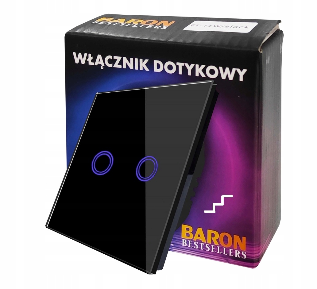 

Włącznik Podwójny Dotykowy Schodowy Czarny Szkło