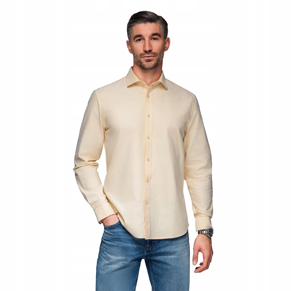 Pastelowa bawełniana męska koszula oxford jasnożółta OM-SHOS-0183 V3 r. L