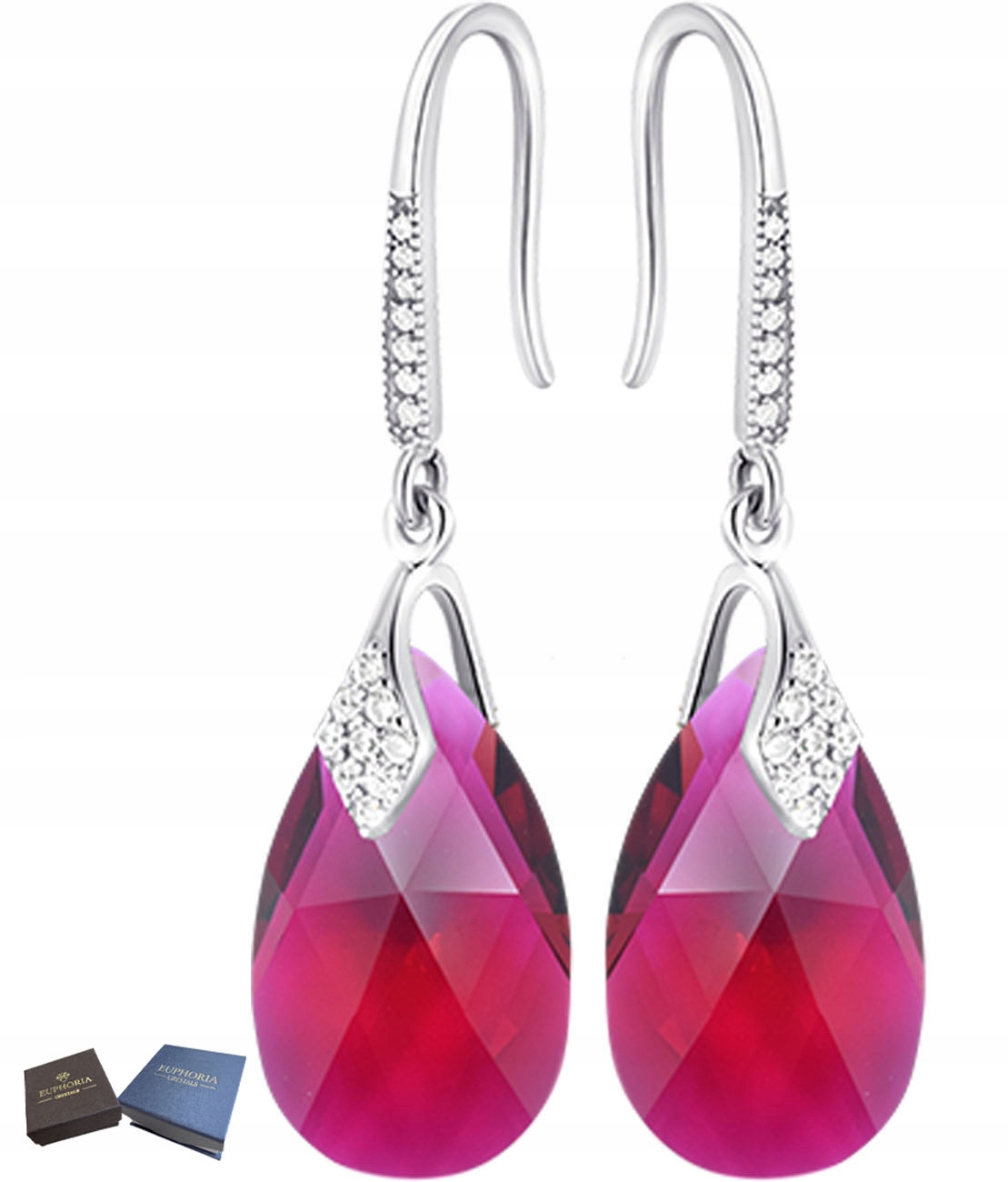 Stříbrné Náušnice Dlouhé Závěsné s Křišťály na háček do ucha jako Dárek