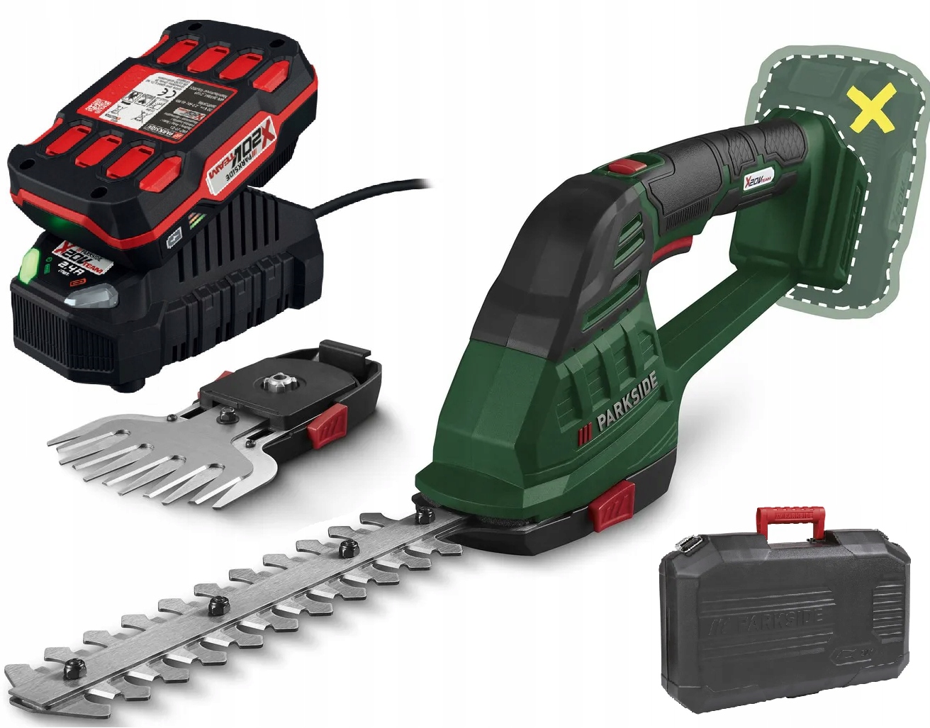 Zestaw Parkside Akumulatorowe Nożyce Do Żywopłotu Krzewów Trawy 2w1 Pags