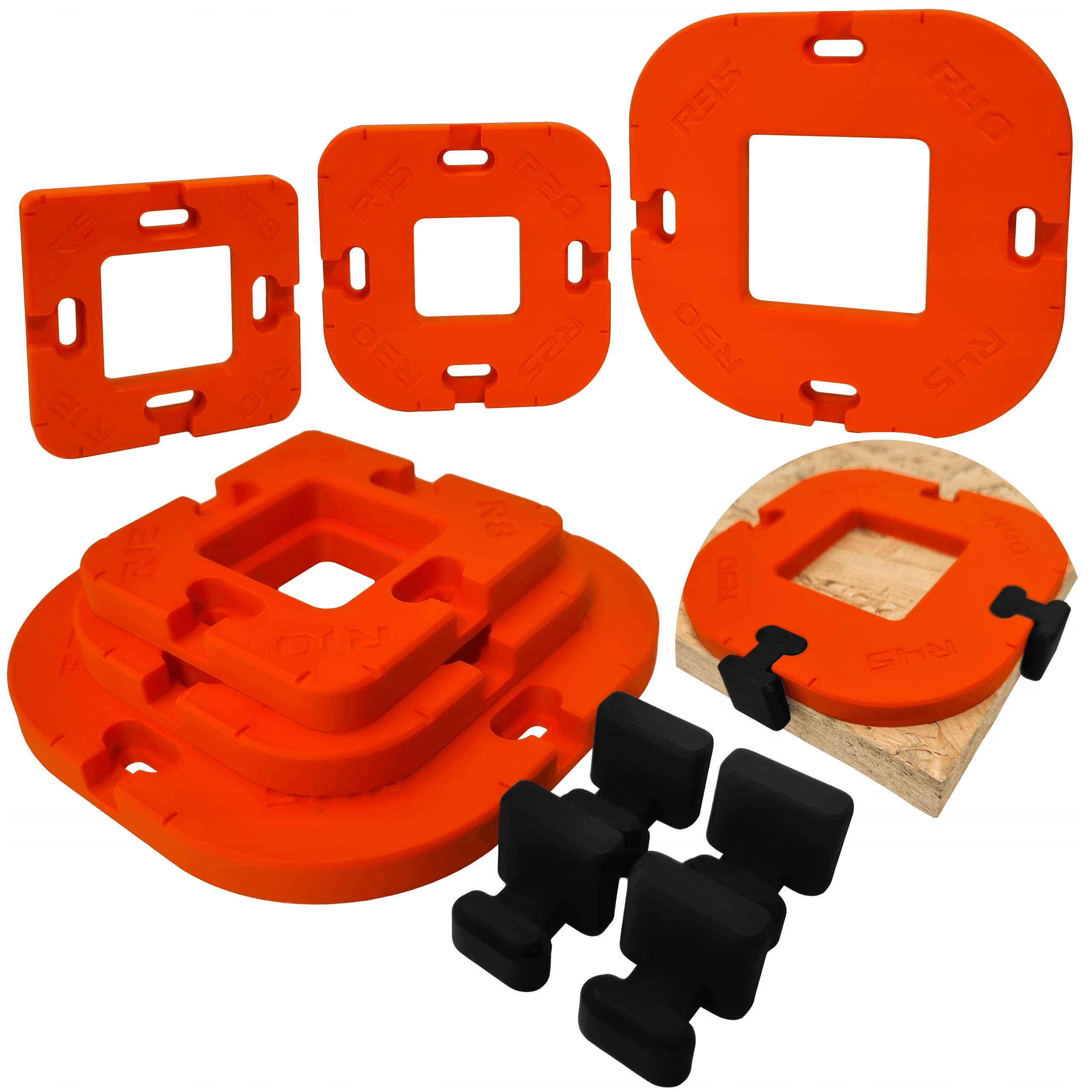 ZESTAW SZABLONÓW DO FREZOWANIA NAROŻNIKÓW R5-R50 FREZARKĄ GÓRNOWRZECIONOWĄ